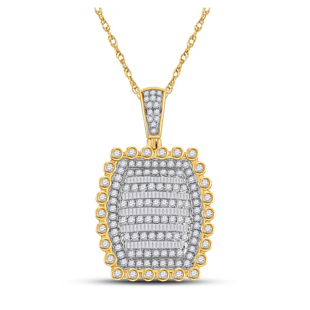 10kt Yellow Gold Men's Round Diamond Pillow Cushion Charm Pendant - 2 - 1/3 Cttw - Splendid Jewellery
