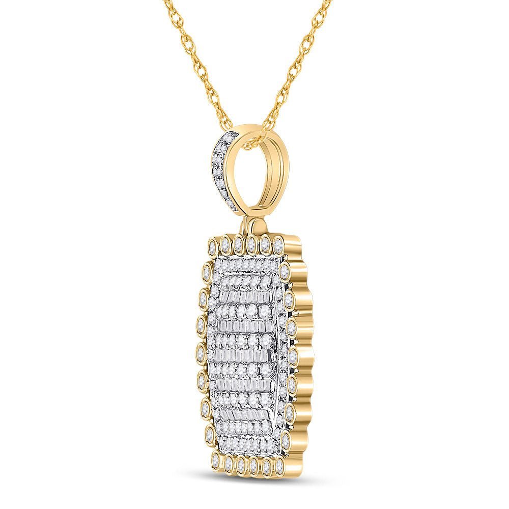 10kt Yellow Gold Men's Round Diamond Pillow Cushion Charm Pendant - 2 - 1/3 Cttw - Splendid Jewellery