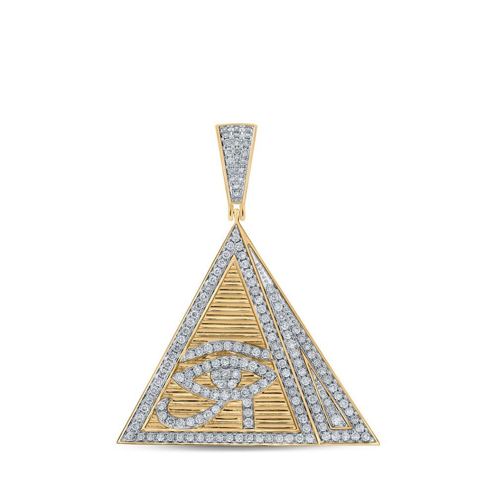10kt Yellow Gold Men's Round Diamond Pyramid Eye Ra Charm Pendant - 1 - 7/8 Cttw - Splendid Jewellery