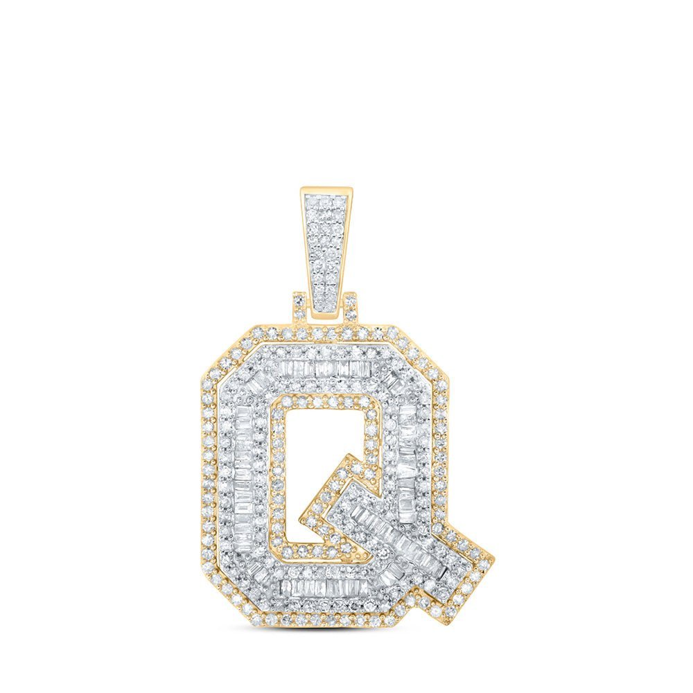 10kt Yellow Gold Men's Round Diamond Q Initial Letter Charm Pendant 7/8 Cttw - A Splendid Statement Piece - Splendid Jewellery