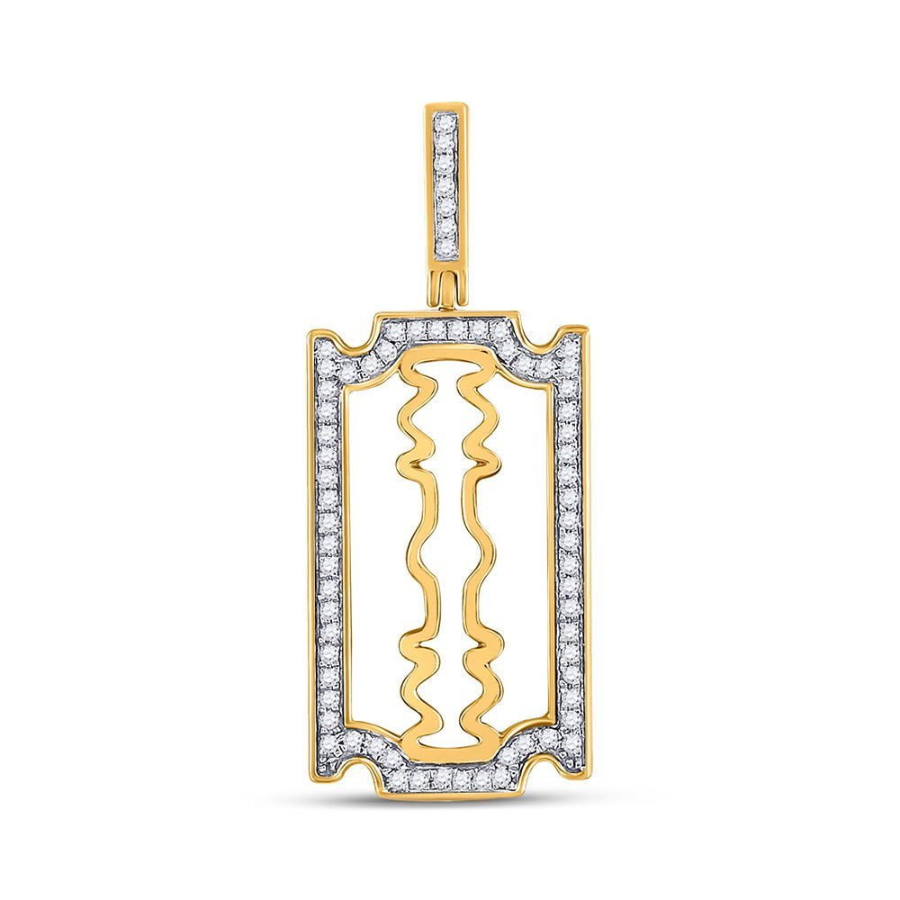 10kt Yellow Gold Men's Round Diamond Razor Blade Charm Pendant - 1/3 Cttw - Splendid Jewellery