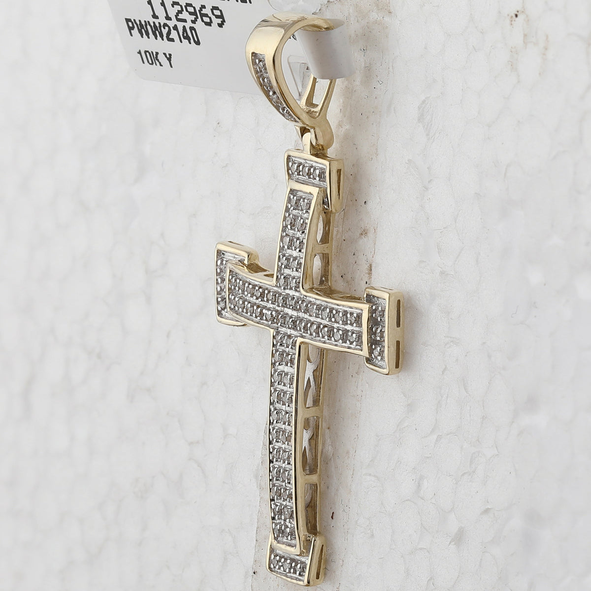 10kt Yellow Gold Men's Round Diamond Roman Cross Religious Charm Pendant - 1/5 Cttw | Splendid Jewellery - Splendid Jewellery