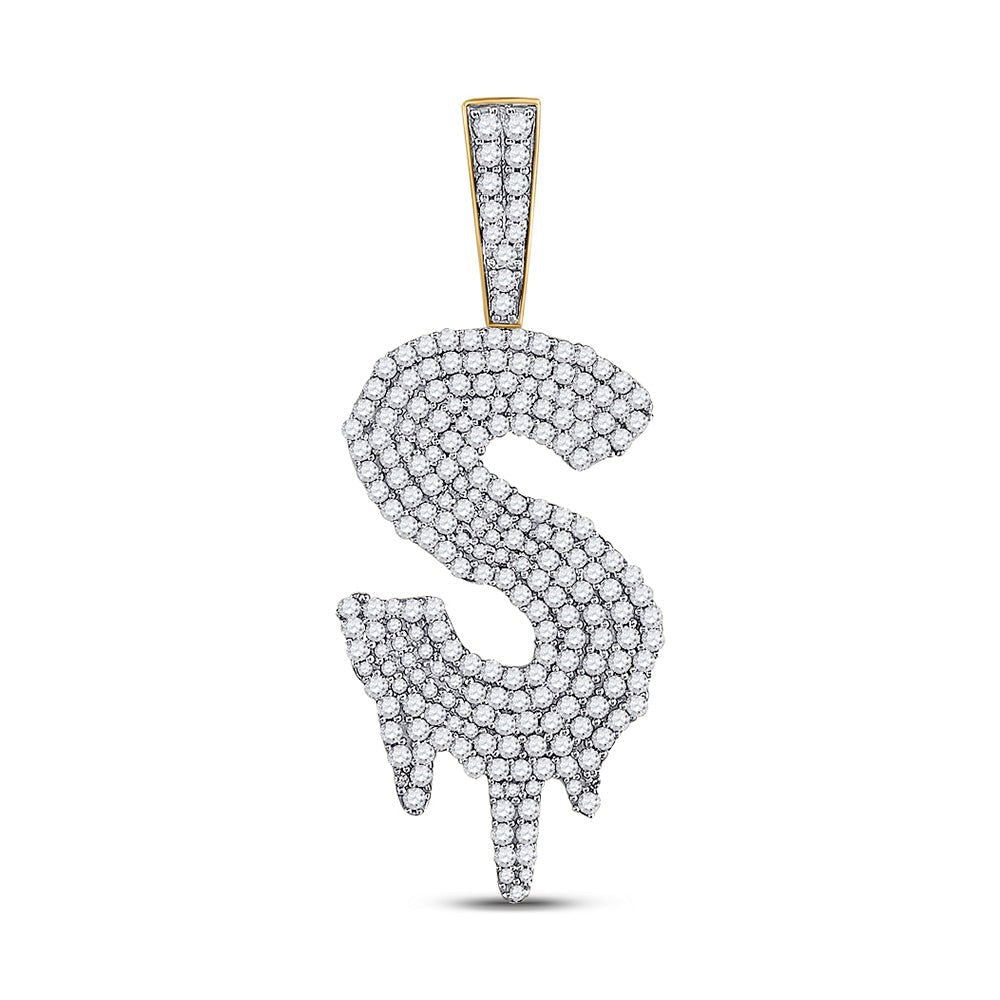 10kt Yellow Gold Men's Round Diamond S Drip Letter Charm Pendant - 2 Cttw - Splendid Jewellery