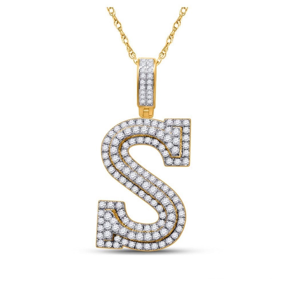 10kt Yellow Gold Men's Round Diamond S Initial Letter Charm Pendant - 1 - 5/8 Cttw - Splendid Jewellery