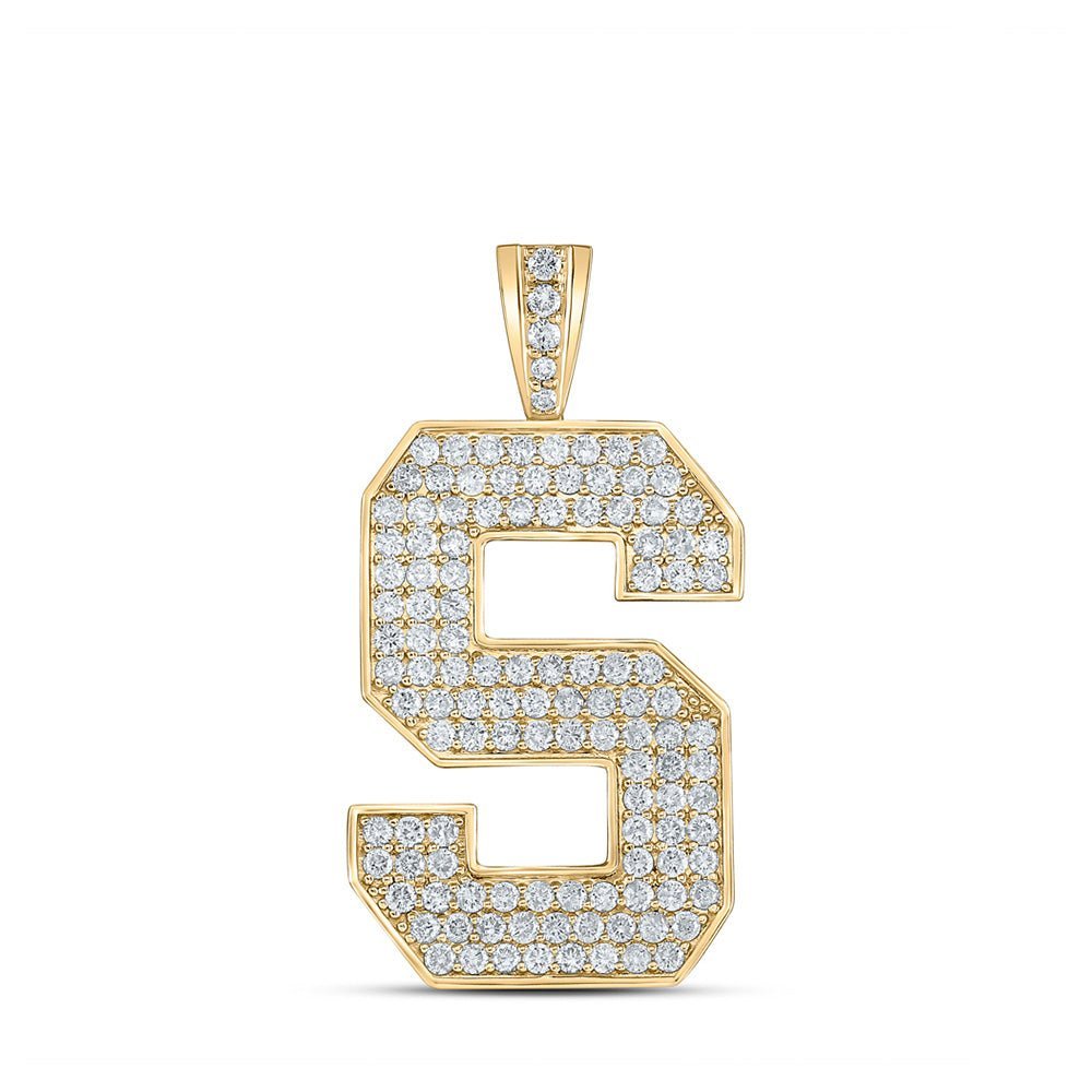 10kt Yellow Gold Mens Round Diamond S Initial Letter Charm Pendant - 2 Cttw | Splendid Jewellery - Splendid Jewellery