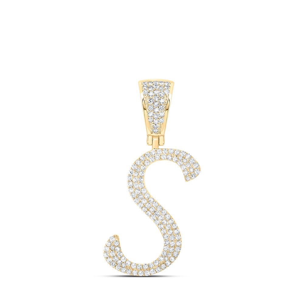 10kt Yellow Gold Men's Round Diamond S Initial Letter Charm Pendant - 5/8 Cttw | Splendid Jewellery - Splendid Jewellery