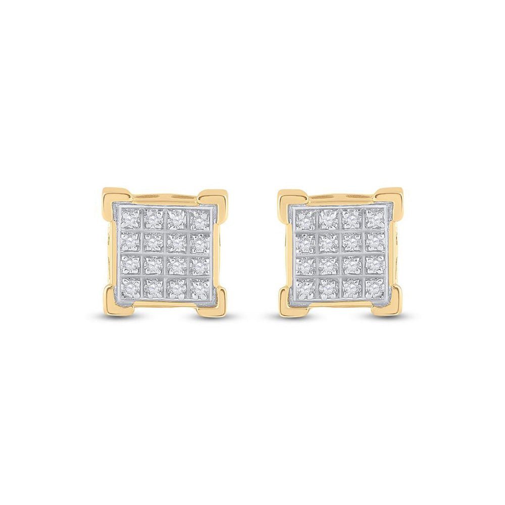 10kt Yellow Gold Men's Round Diamond Square Cluster Earrings 1/10 Cttw | Dazzling Gems - Splendid Jewellery