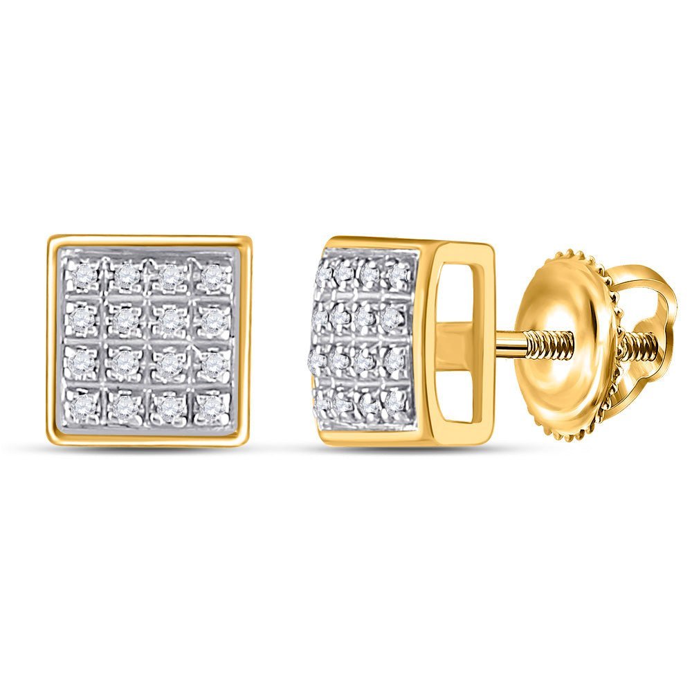 10kt Yellow Gold Men's Round Diamond Square Cluster Earrings 1/10 Cttw - Dazzling Sparkle for Stylish Men - Splendid Jewellery