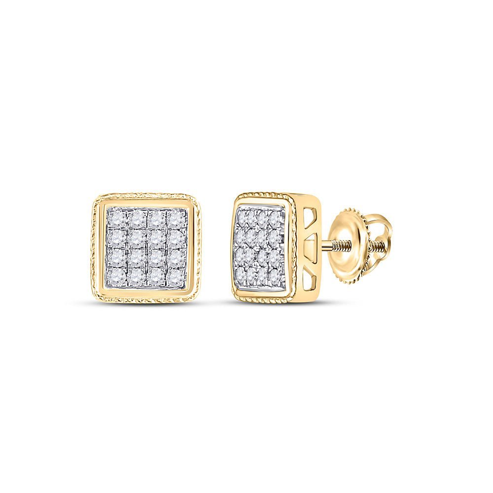 10kt Yellow Gold Men's Round Diamond Square Cluster Earrings - Captivating Brilliance - Splendid Jewellery
