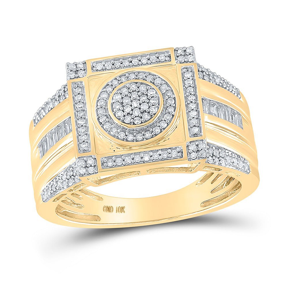 10kt Yellow Gold Men's Round Diamond Square Cluster Ring 1/2 Cttw - Exquisite Brilliance - Splendid Jewellery