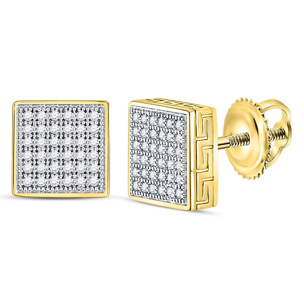 10kt Yellow Gold Men's Round Diamond Square Cluster Stud Earrings - A Dazzling Addition to Your Style - Splendid Jewellery