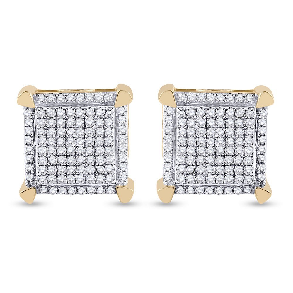 10kt Yellow Gold Men's Round Diamond Square Earrings - 1/3 Cttw | Luxurious Diamond Studs - Splendid Jewellery