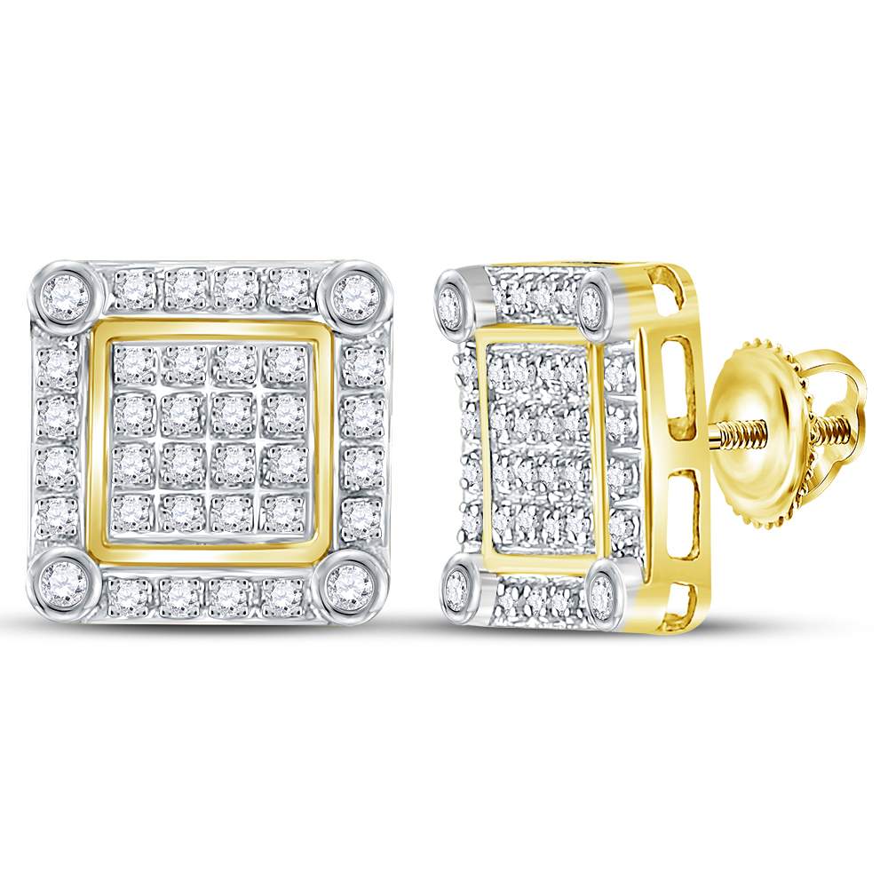 10kt Yellow Gold Men's Round Diamond Square Earrings - 1/4 Cttw | Exquisite Jewelry - Splendid Jewellery