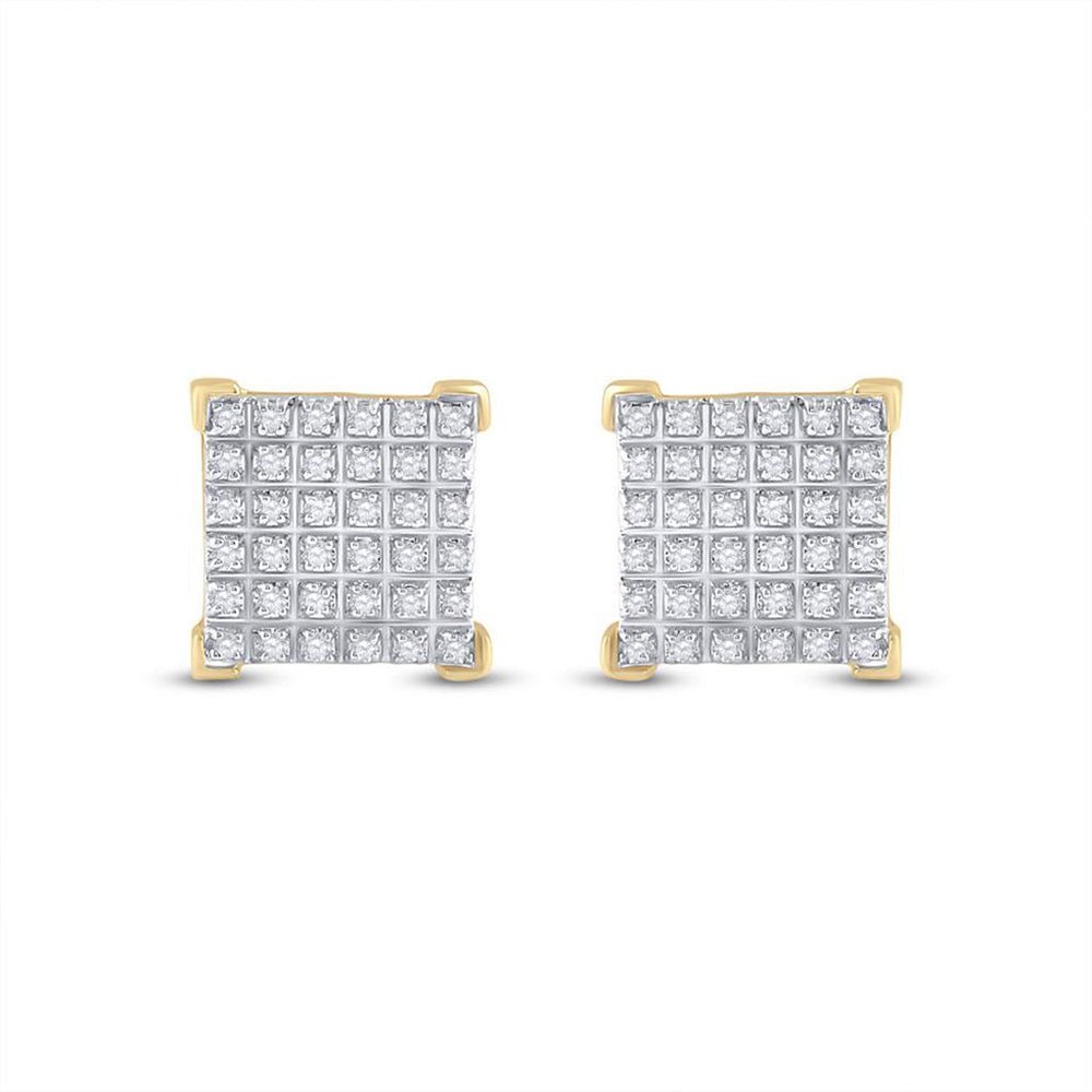 10kt Yellow Gold Men's Round Diamond Square Earrings - 1/5 Cttw | Striking Geometric Brilliance - Splendid Jewellery