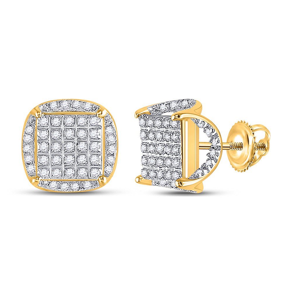 10kt Yellow Gold Men's Round Diamond Square Stud Earrings 1/3 Cttw - Luxurious Brilliance - Splendid Jewellery