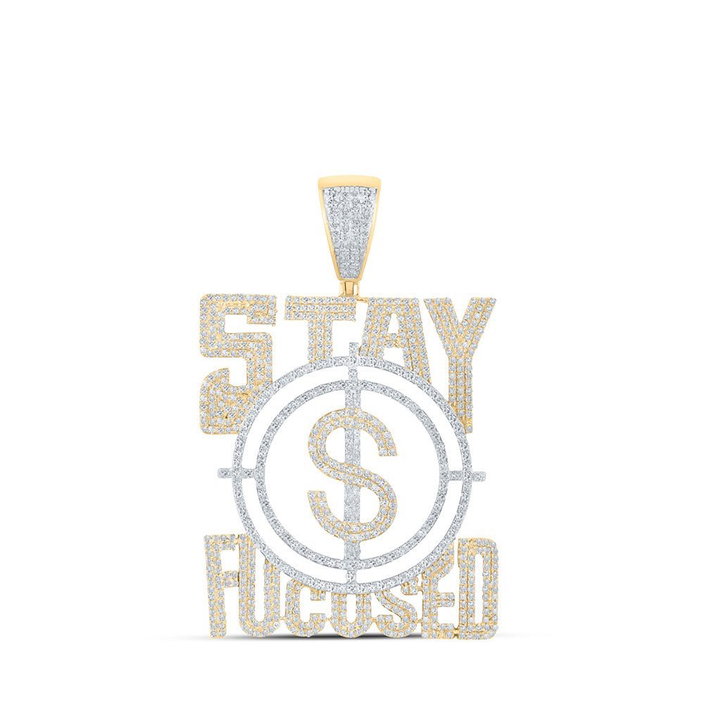 10kt Yellow Gold Men's Round Diamond Stay Focused Charm Pendant - 2 - 3/4 Cttw - Splendid Jewellery