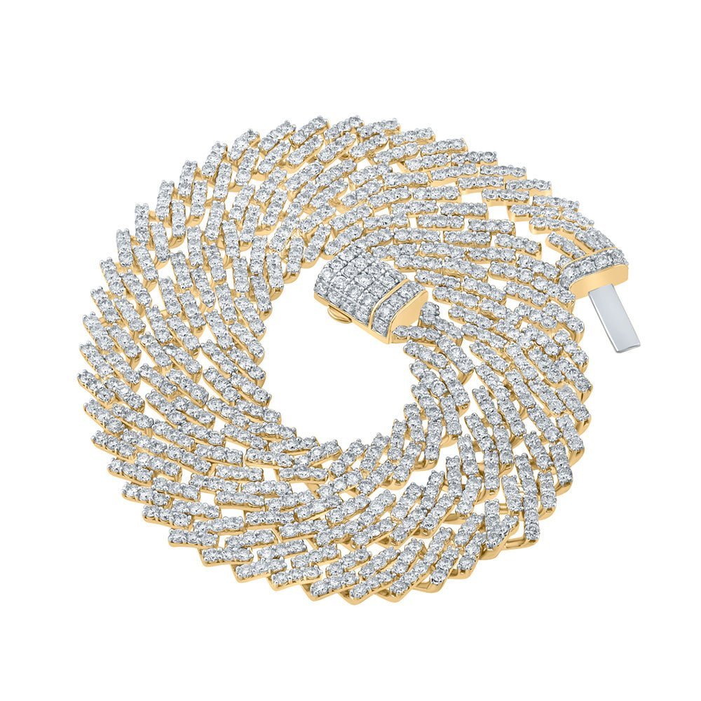 10kt Yellow Gold Mens Round Diamond Straight Cuban 18 - inch Link Chain Necklace - Exquisite Brilliance - Splendid Jewellery