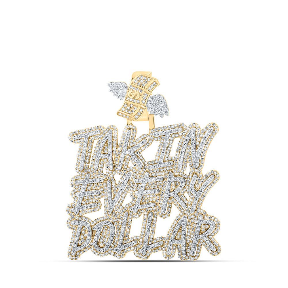 10kt Yellow Gold Men's Round Diamond TAKIN EVERY DOLLAR Charm Pendant - Captivating 3 - 5/8 Cttw Men's Diamond Pendant - Splendid Jewellery
