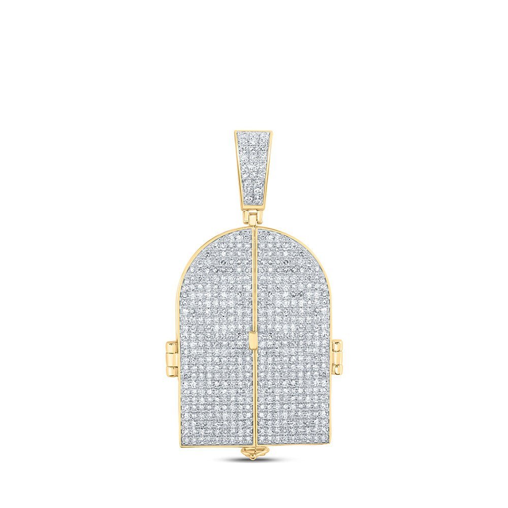 10kt Yellow Gold Men's Round Diamond Tomb Doors Memory Charm Pendant 3 - 3/4 Cttw - Splendid Jewellery