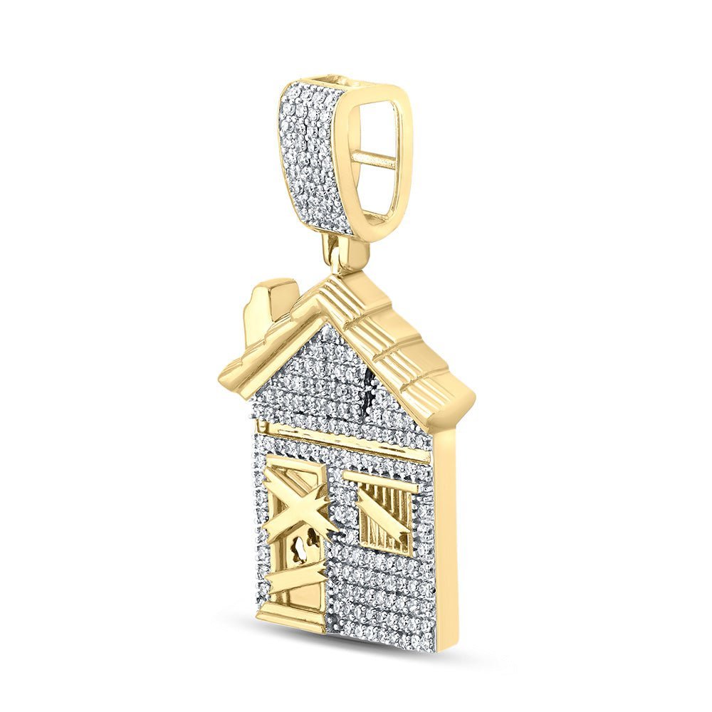 10kt Yellow Gold Men's Round Diamond Trap House Charm Pendant - 3/4 Cttw - Splendid Jewellery