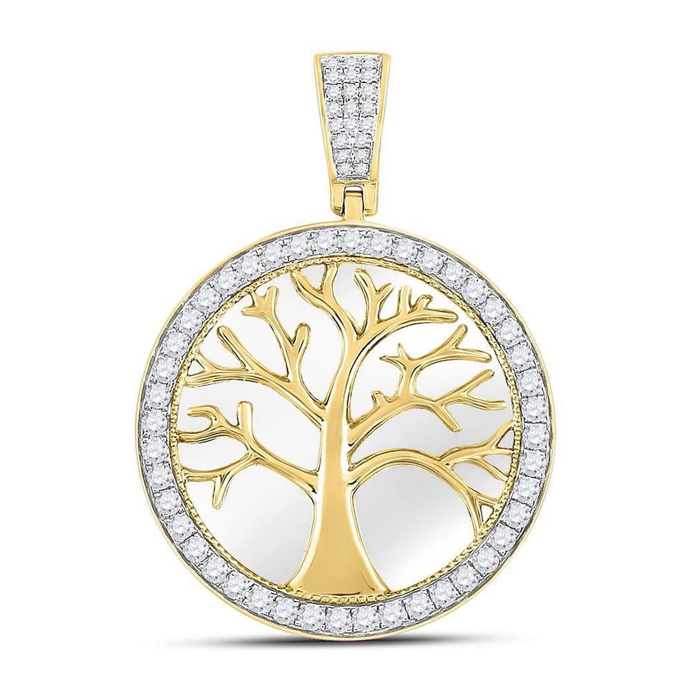 10kt Yellow Gold Men's Round Diamond Tree of Life Circle Charm Pendant - 3/4 Cttw | Splendid Jewellery - Splendid Jewellery