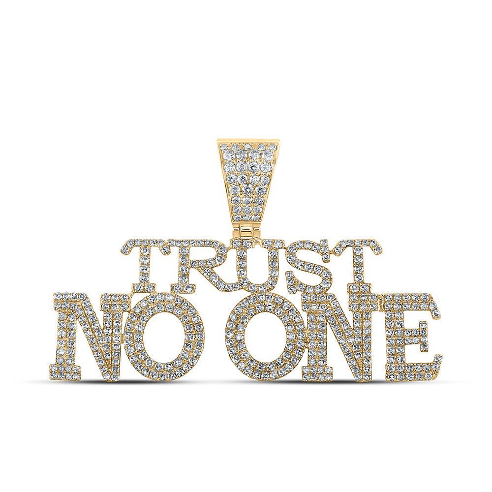 10kt Yellow Gold Men's Round Diamond "Trust No One" Charm Pendant - 2 - 1/3 Cttw - Splendid Jewellery