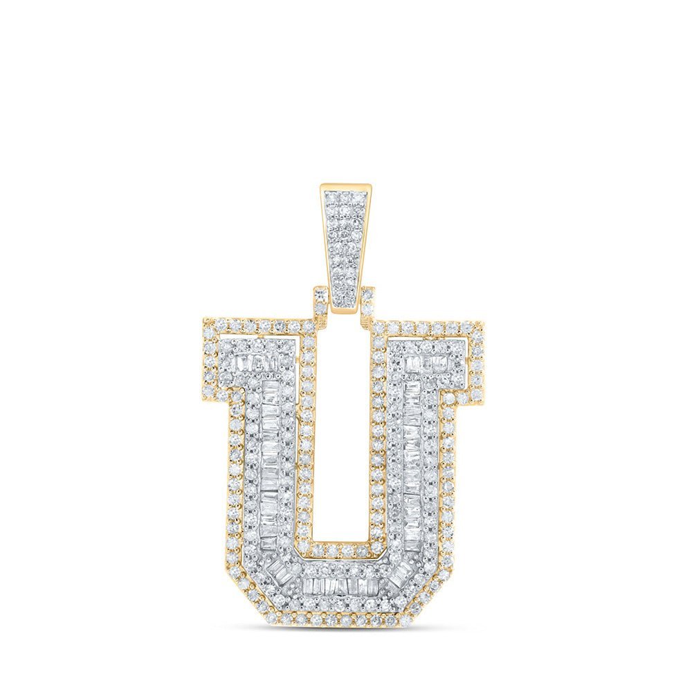 10kt Yellow Gold Men's Round Diamond U Initial Letter Charm Pendant - 1 Cttw - Splendid Jewellery