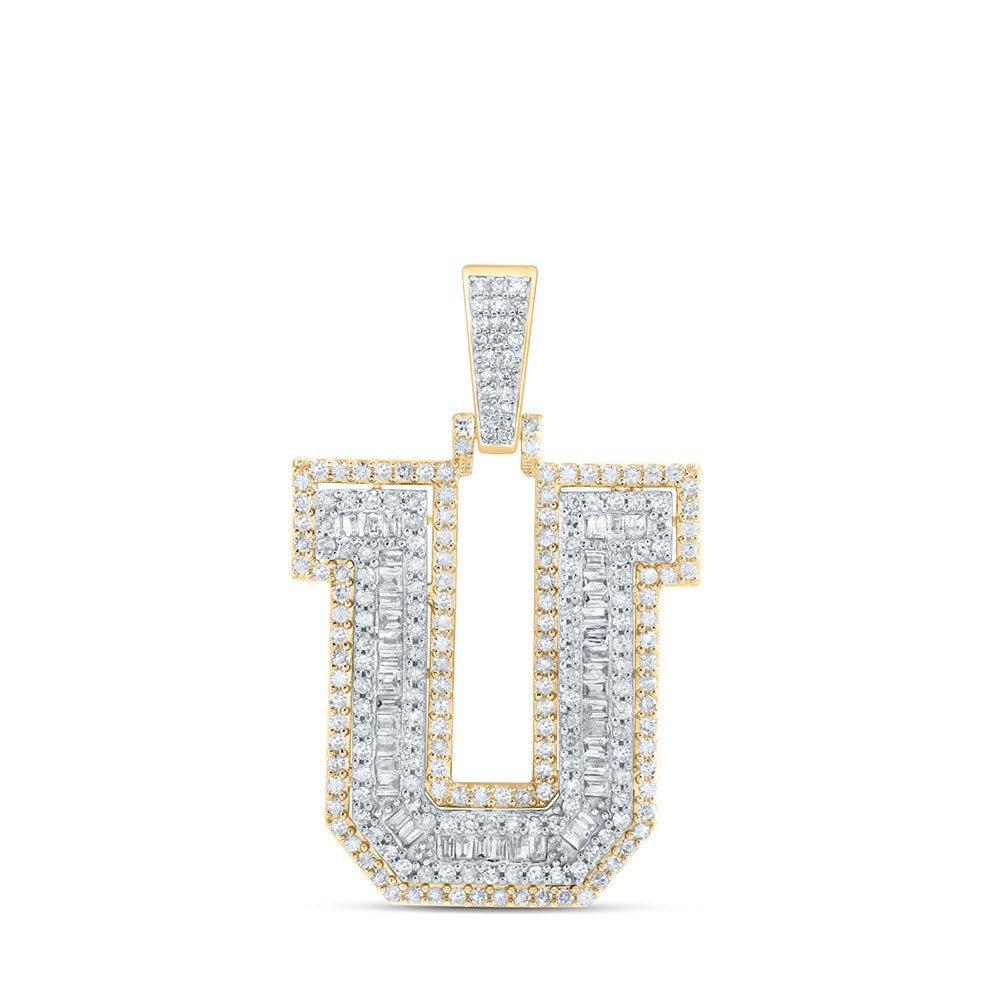 10kt Yellow Gold Men's Round Diamond U Initial Letter Charm Pendant - 7/8 Cttw | Splendid Jewellery - Splendid Jewellery