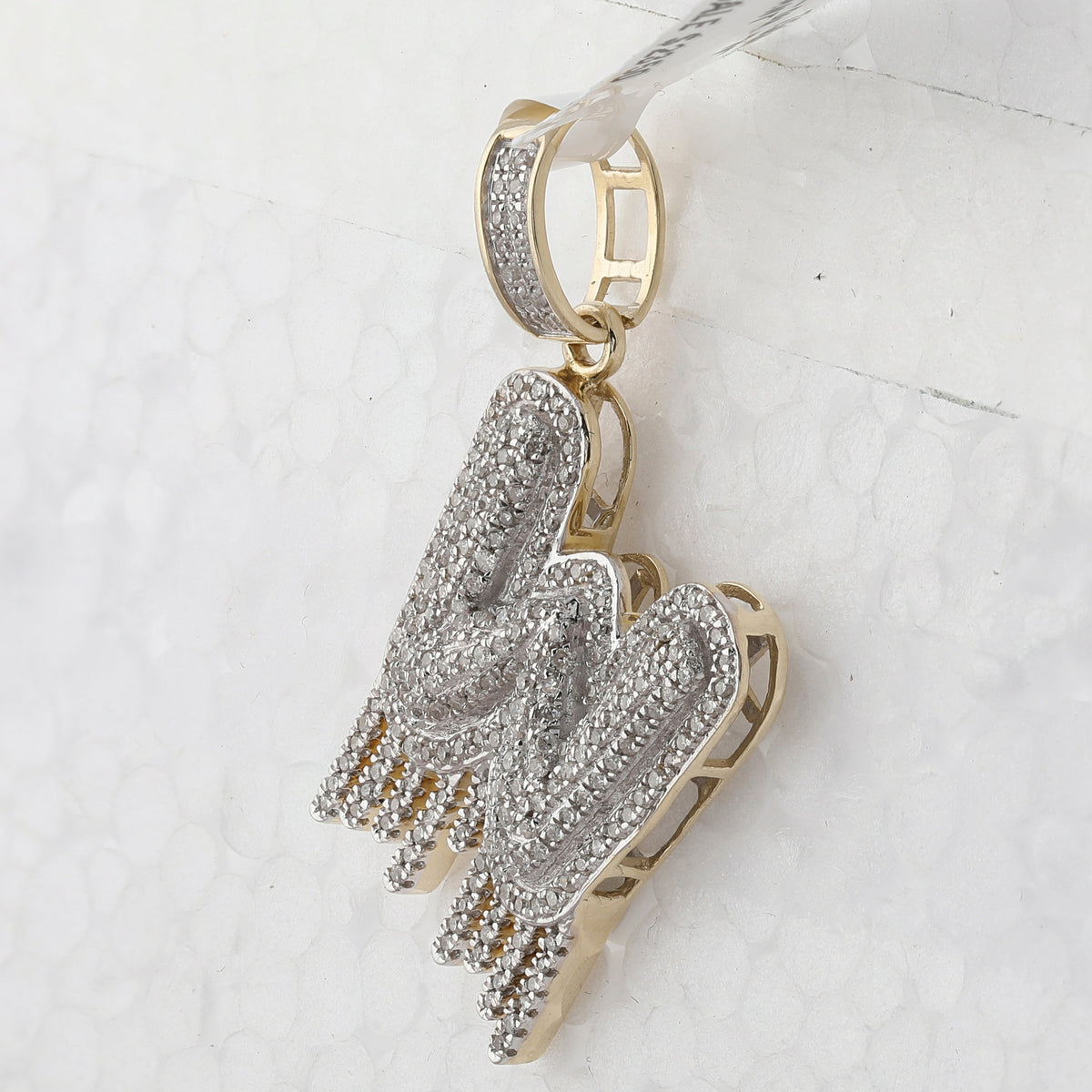 10kt Yellow Gold Men's Round Diamond W Dripping Letter Charm Pendant 3/4 Cttw | Splendid Jewellery - Splendid Jewellery