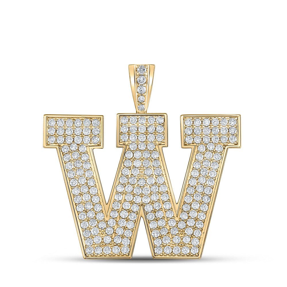 10kt Yellow Gold Men's Round Diamond W Initial Letter Charm Pendant - 3 - 1/3 Cttw - Splendid Jewellery