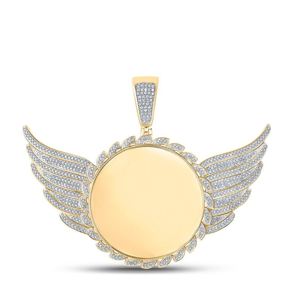 10kt Yellow Gold Men's Round Diamond Wing Memory Circle Charm Pendant - 1 Cttw | Splendid Jewellery - Splendid Jewellery