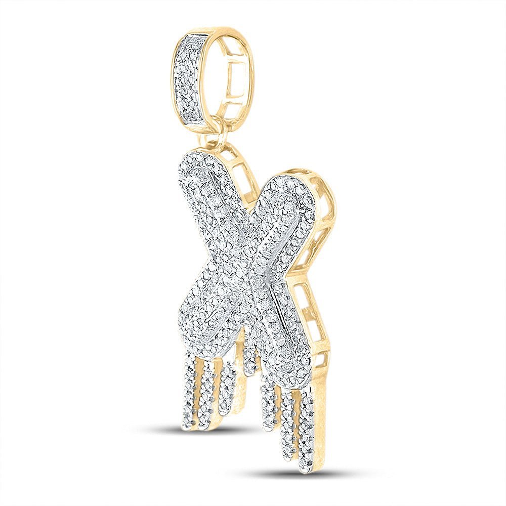 10kt Yellow Gold Men's Round Diamond X Drip Letter Charm Pendant - Captivating Elegance - Splendid Jewellery