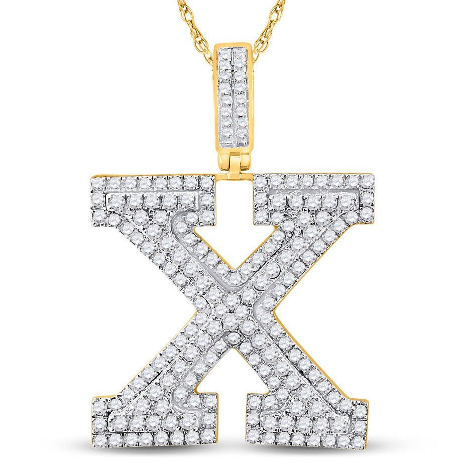 10kt Yellow Gold Men's Round Diamond X Initial Letter Charm Pendant - 2 - 1/3 Cttw | Splendid Jewellery - Splendid Jewellery