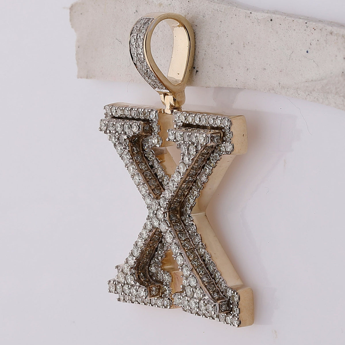 10kt Yellow Gold Men's Round Diamond X Initial Letter Charm Pendant - 2 - 1/3 Cttw | Splendid Jewellery - Splendid Jewellery