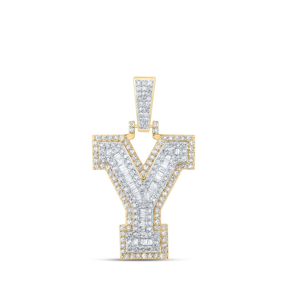 10kt Yellow Gold Men's Round Diamond Y Initial Letter Charm Pendant 7/8 Cttw - A Dazzling Statement Piece by Splendid Jewellery - Splendid Jewellery