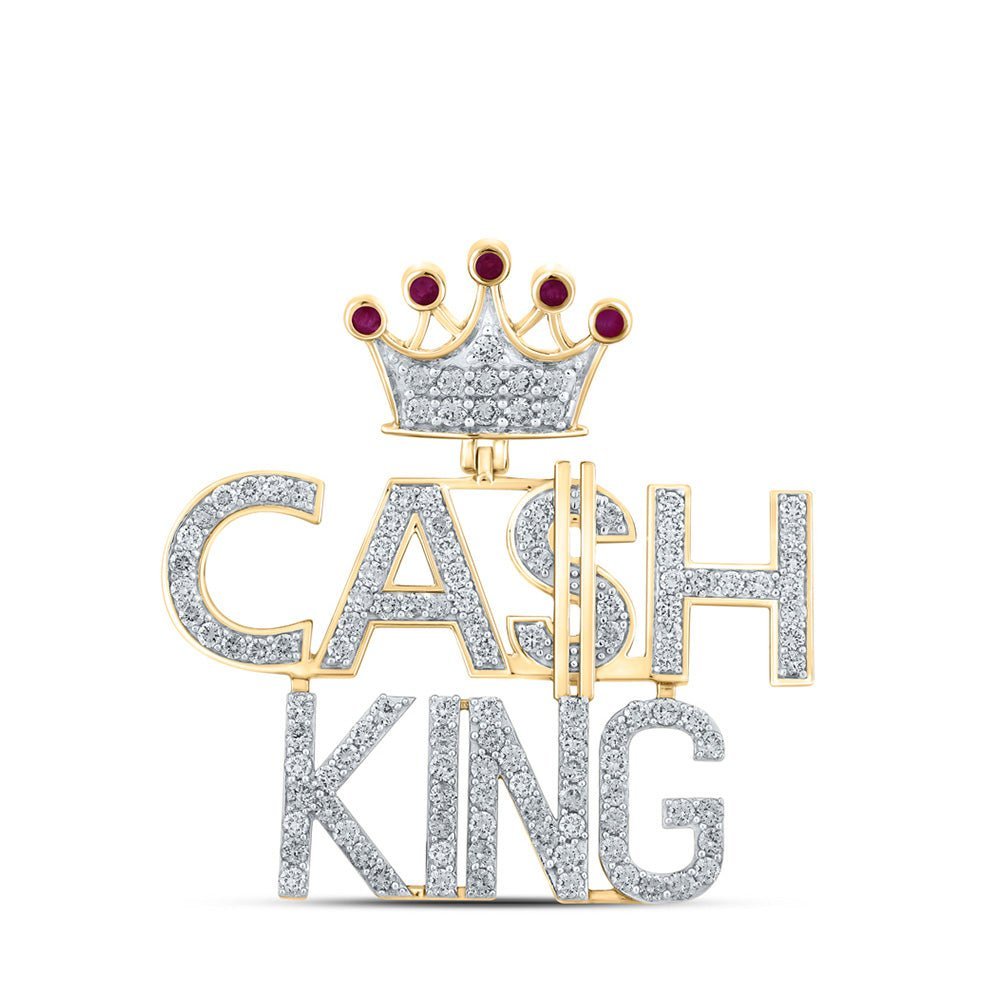 10kt Yellow Gold Men's Round Ruby Diamond Cash King Charm Pendant - 3 - 3/4 Cttw - Splendid Jewellery