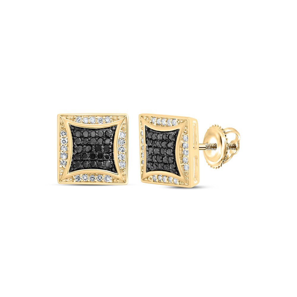 10kt Yellow Gold Men's Square Black Diamond Earrings - 1/3 Cttw | Splendid Jewellery - Splendid Jewellery