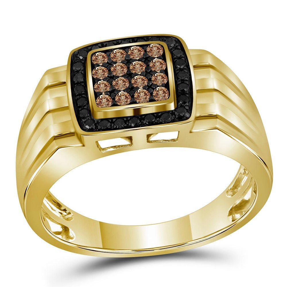10kt Yellow Gold Mens Square Ring with Brown and Black Diamonds - 1/2 Cttw - Splendid Jewellery