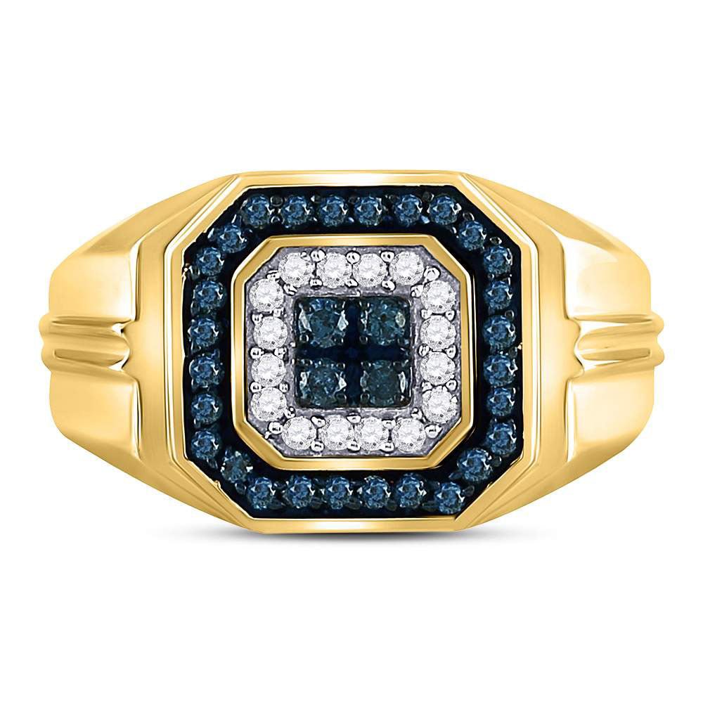 10kt Yellow Gold Mens Square Ring with Enhanced Blue Diamond - 5/8 Cttw - Splendid Jewellery