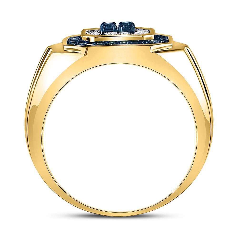 10kt Yellow Gold Mens Square Ring with Enhanced Blue Diamond - 5/8 Cttw - Splendid Jewellery