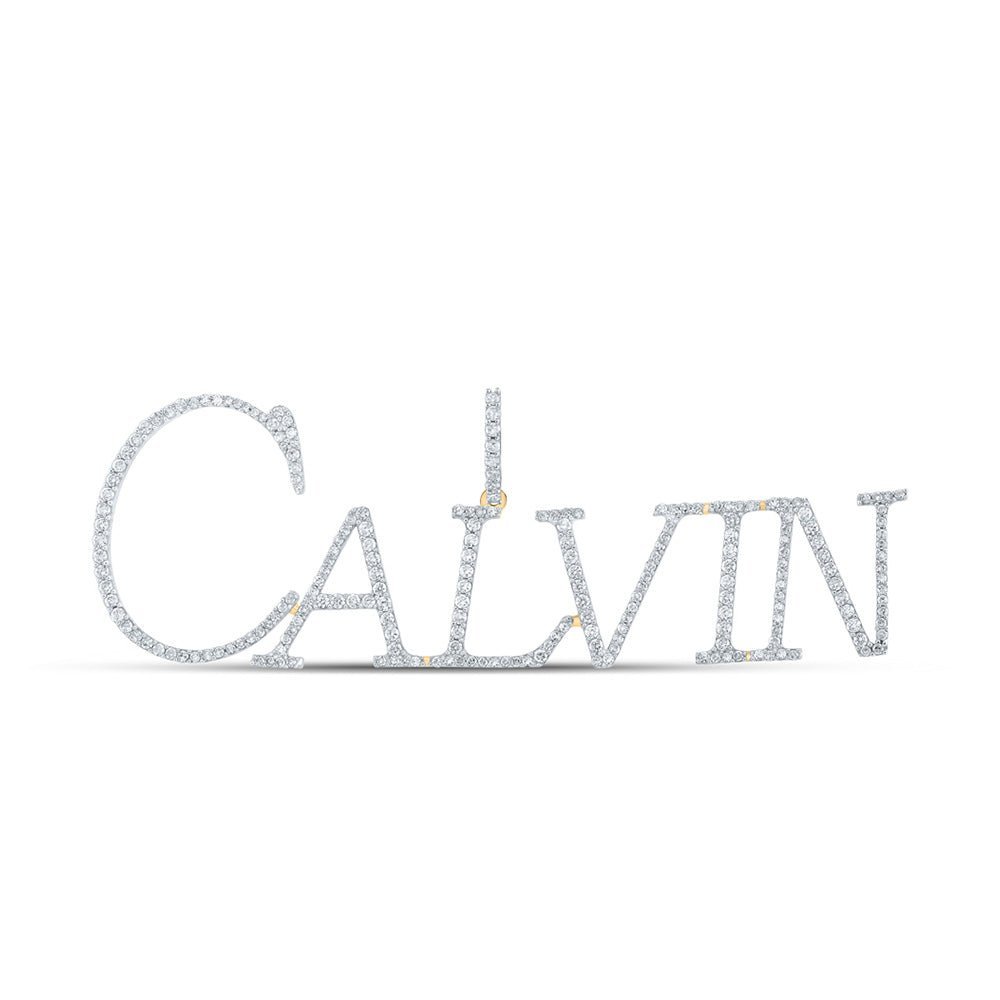 10kt Yellow Gold Round Diamond CALVIN Name Charm Pendant - 1 - 1/3 Cttw | Dazzling Men's Diamond Charm Pendant - Splendid Jewellery