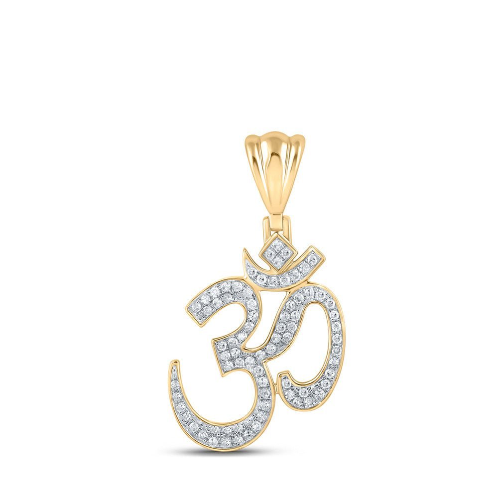 10kt Yellow Gold Round Diamond Om Charm Pendant - 1/2 Cttw - Splendid Jewellery