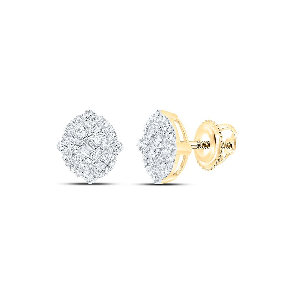 10kt Yellow Gold Round Diamond Oval Earrings - Luxurious Men's Sparklers - Splendid Jewellery