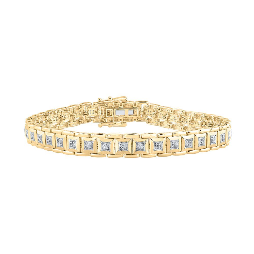 10kt Yellow Gold Round Diamond Square Link Bracelet 1/2 Cttw - Luxurious Men's Jewelry Piece - Splendid Jewellery