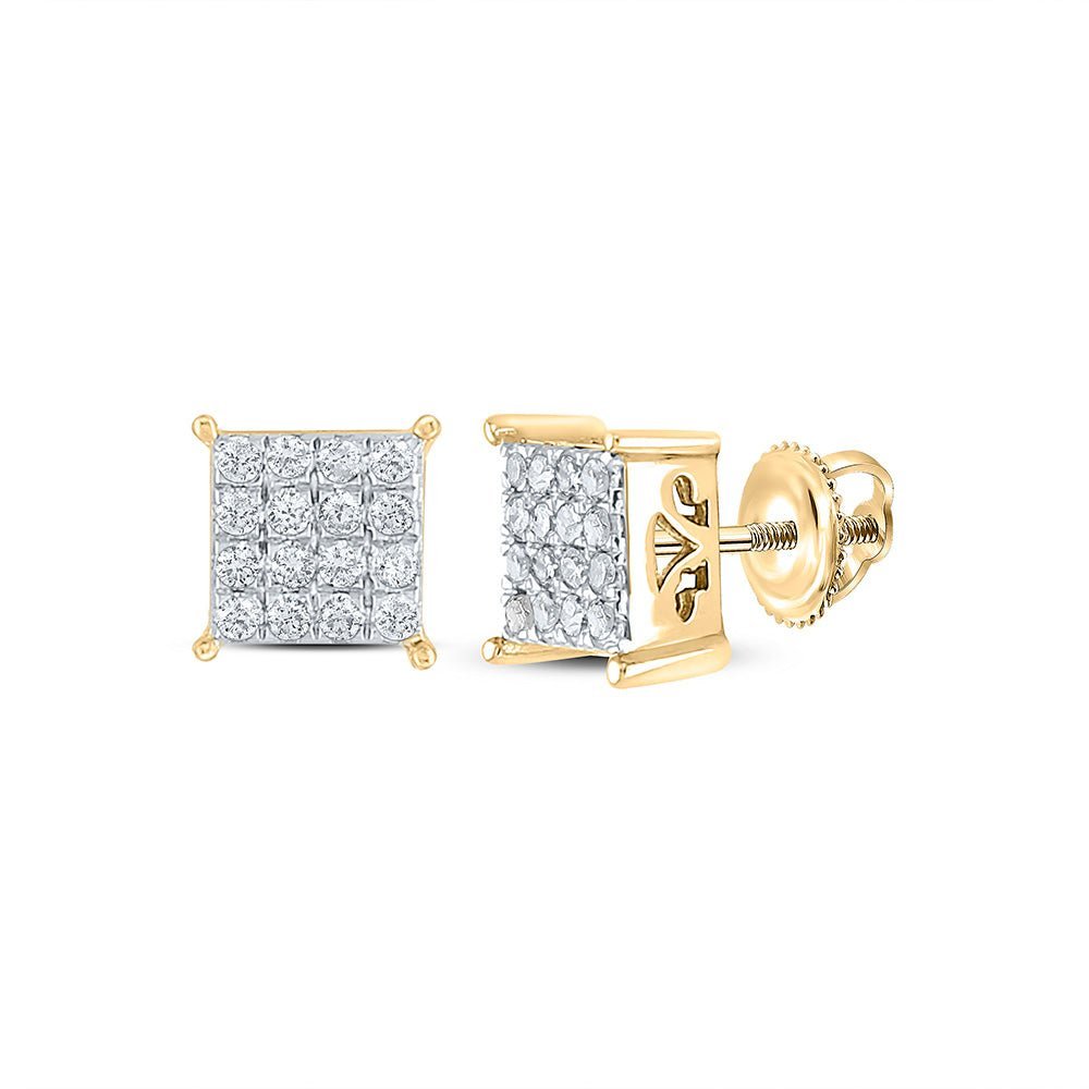 10kt Yellow Gold Sparkling Diamond Square Earrings - Timeless Elegance and Brilliant Shine - Splendid Jewellery
