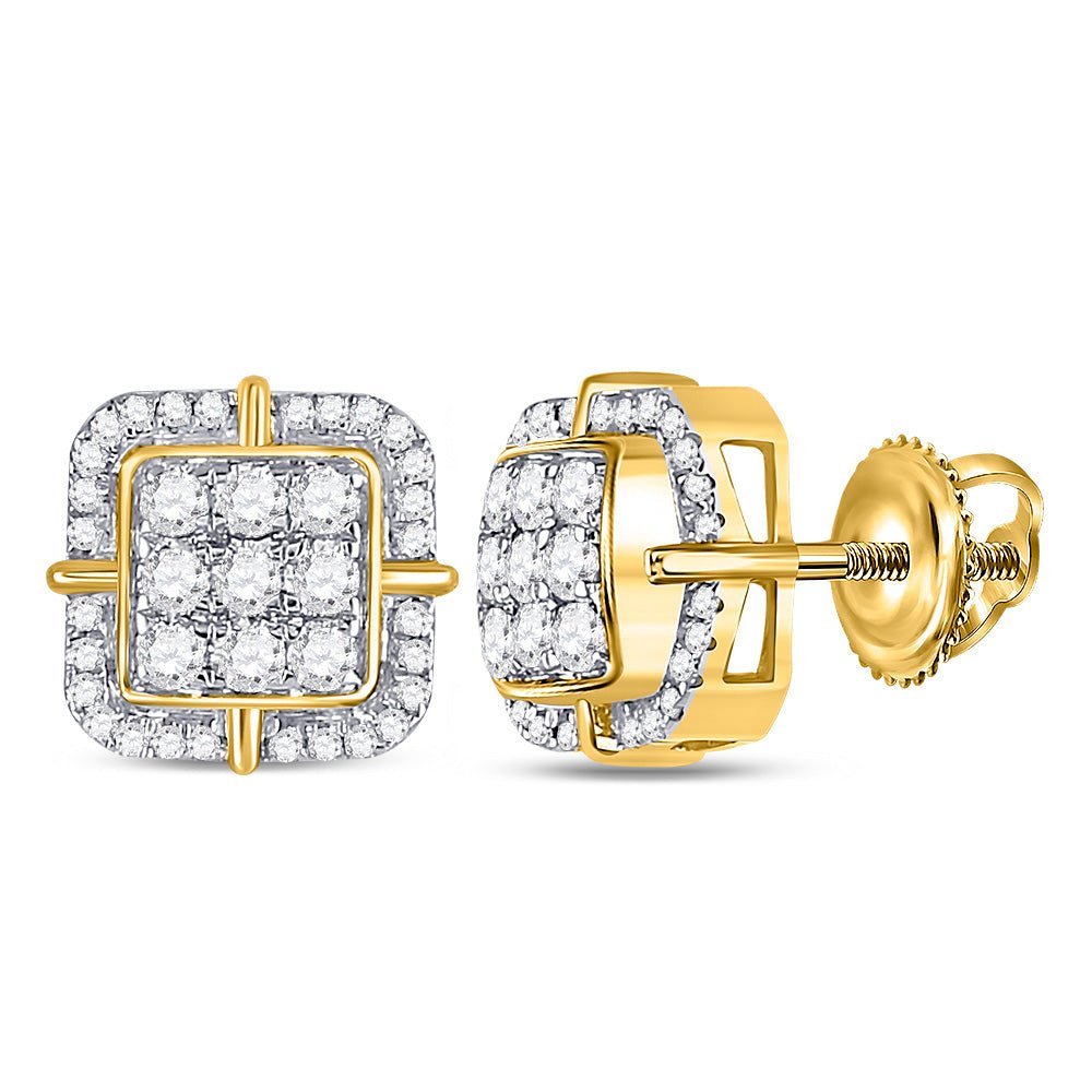 10kt Yellow Gold Square Diamond Earrings - Luxurious Men's Jewelry with 7/8 Cttw of Sparkling Diamonds - Splendid Jewellery