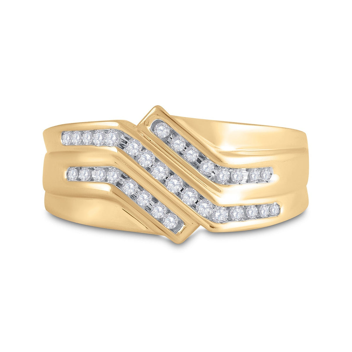10kt Yellow Gold Triple Row Diamond Band Ring - Elegant Men's Jewelry Piece - Splendid Jewellery