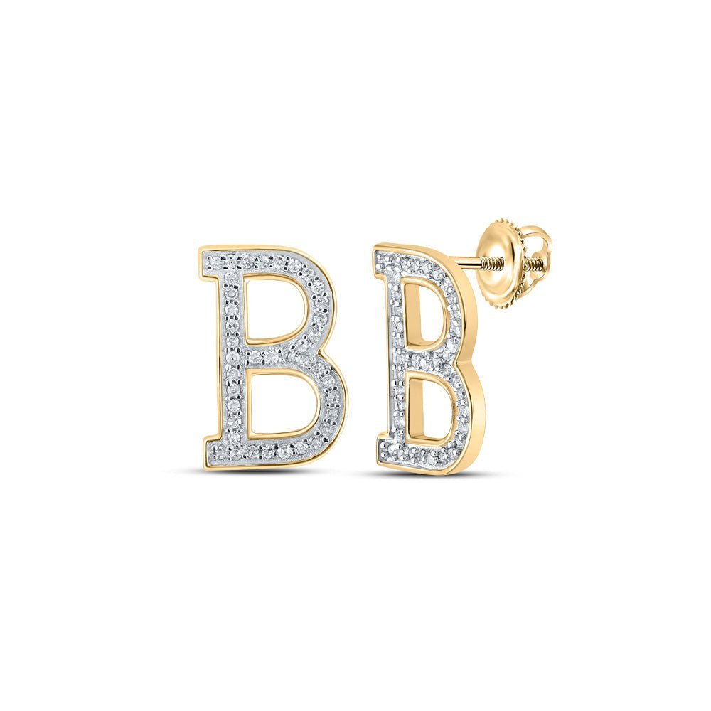 10kt Yellow Gold Womens Round Diamond B Initial Letter Earrings 1/6 Cttw | Personalized Sparkling Elegance - Splendid Jewellery