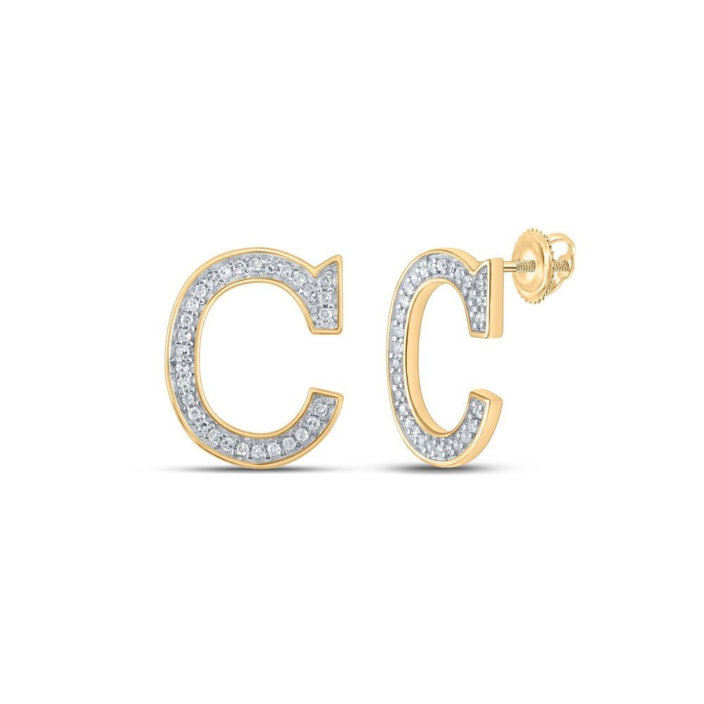 10kt Yellow Gold Womens Round Diamond C Initial Letter Earrings 1/8 Cttw | Splendid Jewellery - "Personalized Brilliance: Sparkling C Initial Diamond Earrings" - Splendid Jewellery