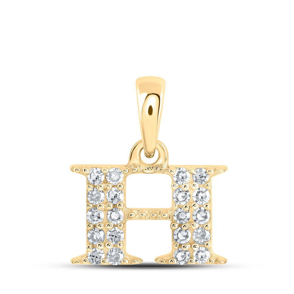 10kt Yellow Gold Womens Round Diamond H Initial Letter Pendant 1/10 Cttw | Personalized Elegance Necklace - Splendid Jewellery
